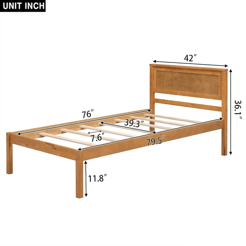 Struttura letto a piattaforma in legno con testiera