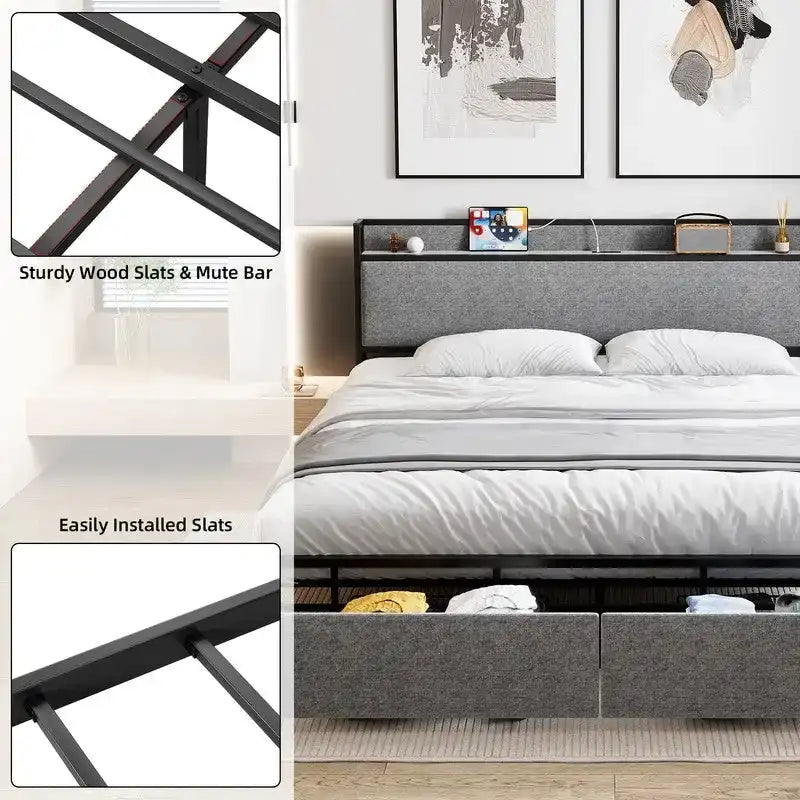 Struttura letto imbottita con cassetti contenitore