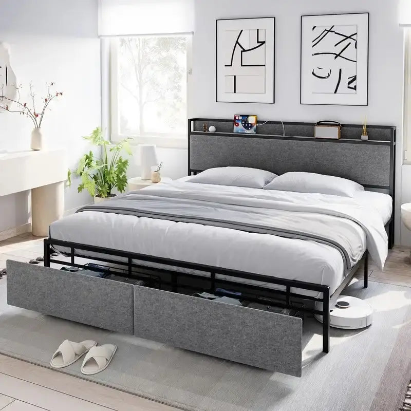 Struttura letto imbottita con cassetti contenitore