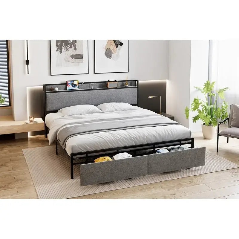Struttura letto imbottita con cassetti contenitore
