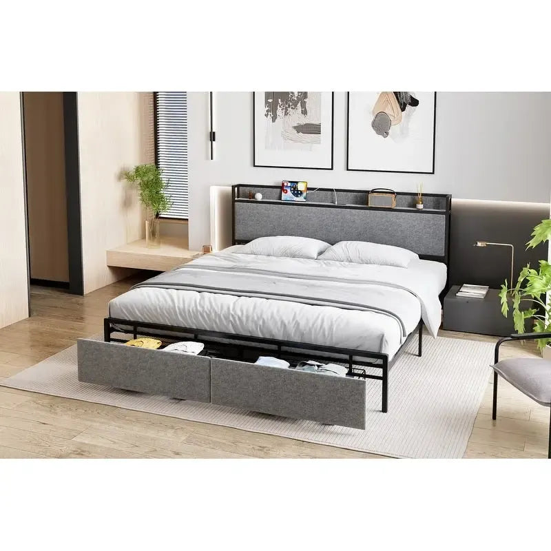 Struttura letto imbottita con cassetti contenitore
