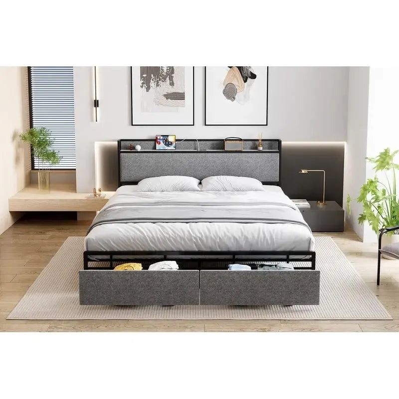 Struttura letto imbottita con cassetti contenitore