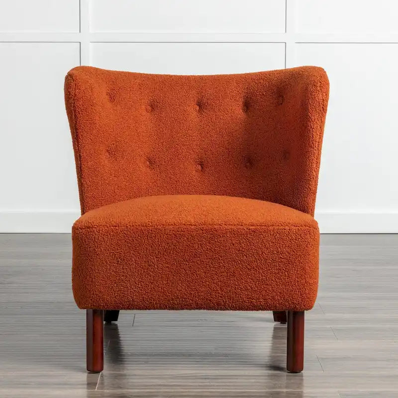 Poltrona senza braccioli in tessuto Sherpa con gambe in legno