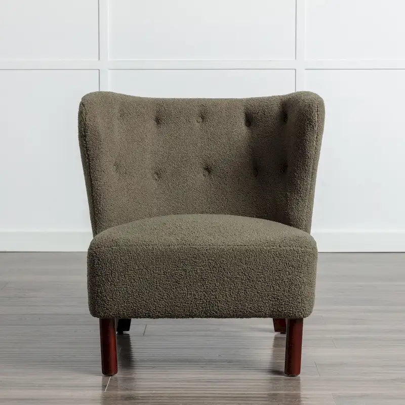 Poltrona senza braccioli in tessuto Sherpa con gambe in legno