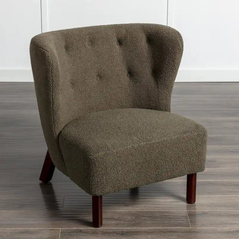 Poltrona senza braccioli in tessuto Sherpa con gambe in legno