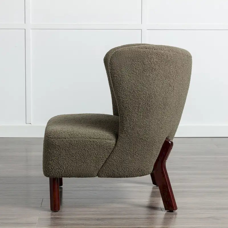 Poltrona senza braccioli in tessuto Sherpa con gambe in legno