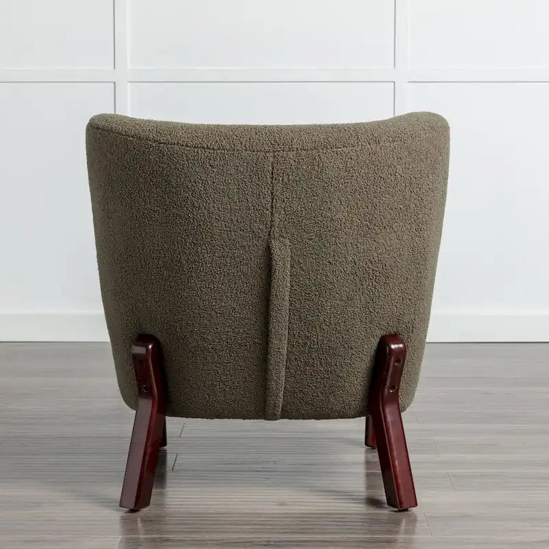 Poltrona senza braccioli in tessuto Sherpa con gambe in legno
