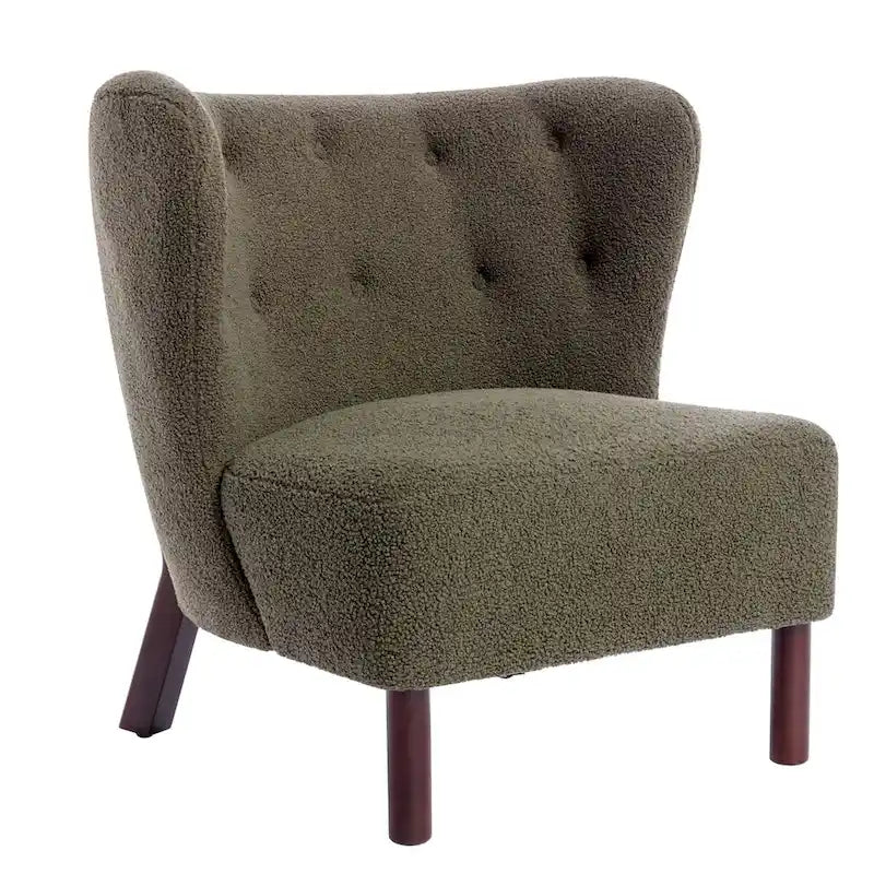 Poltrona senza braccioli in tessuto Sherpa con gambe in legno