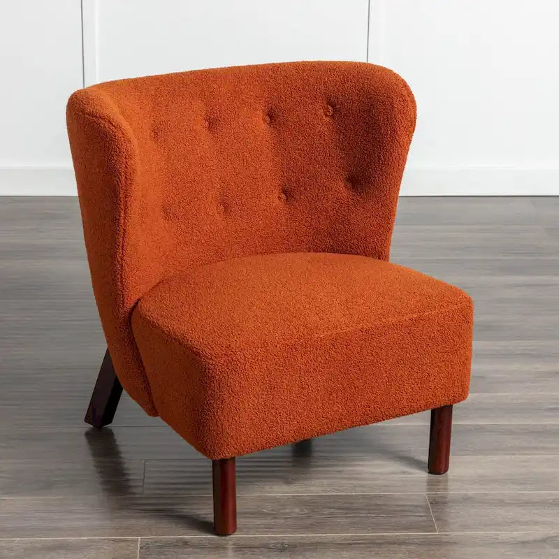 Poltrona senza braccioli in tessuto Sherpa con gambe in legno