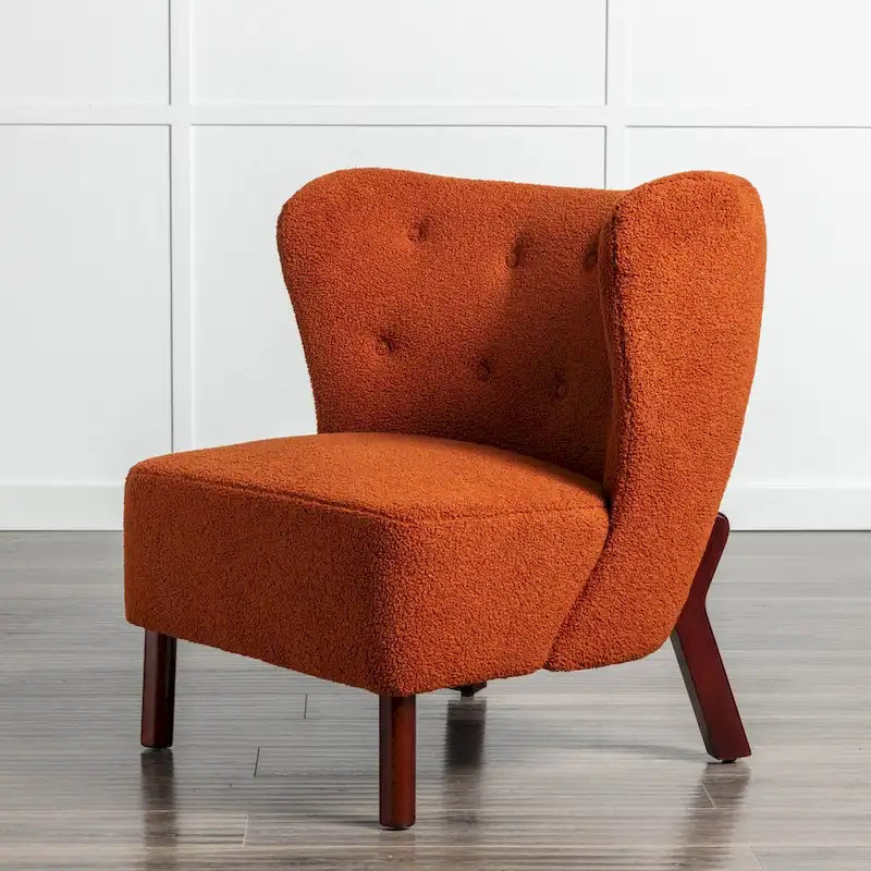 Poltrona senza braccioli in tessuto Sherpa con gambe in legno
