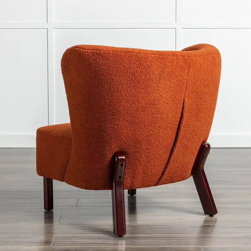 Poltrona senza braccioli in tessuto Sherpa con gambe in legno