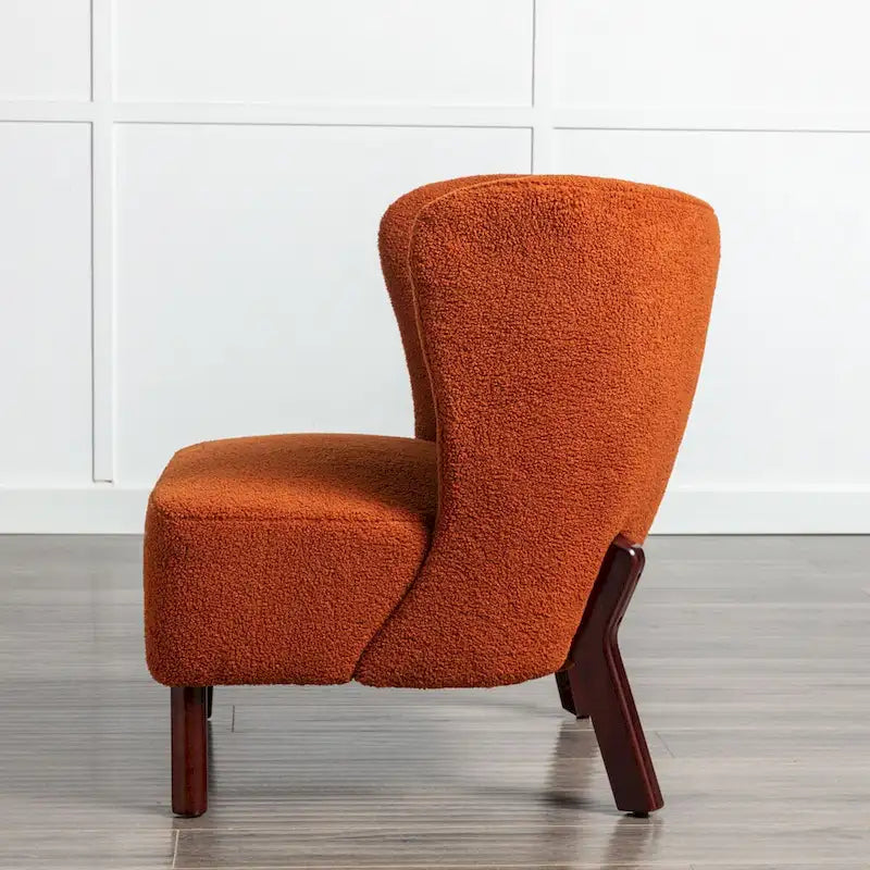 Poltrona senza braccioli in tessuto Sherpa con gambe in legno