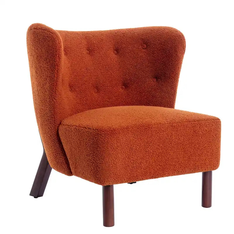 Poltrona senza braccioli in tessuto Sherpa con gambe in legno