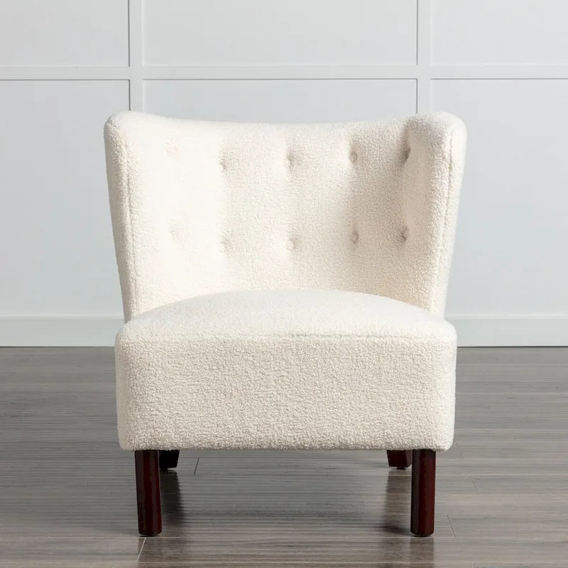 Poltrona senza braccioli in tessuto Sherpa con gambe in legno