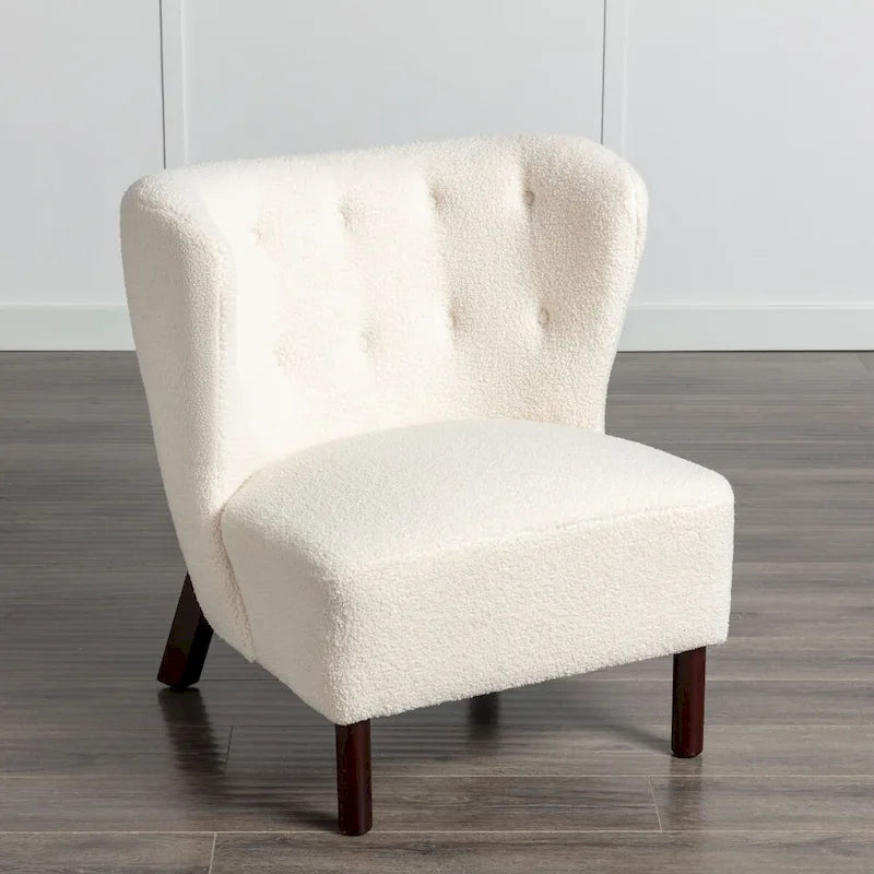 Poltrona senza braccioli in tessuto Sherpa con gambe in legno