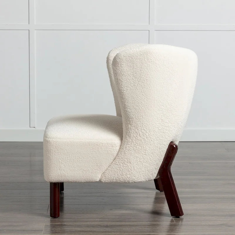 Poltrona senza braccioli in tessuto Sherpa con gambe in legno