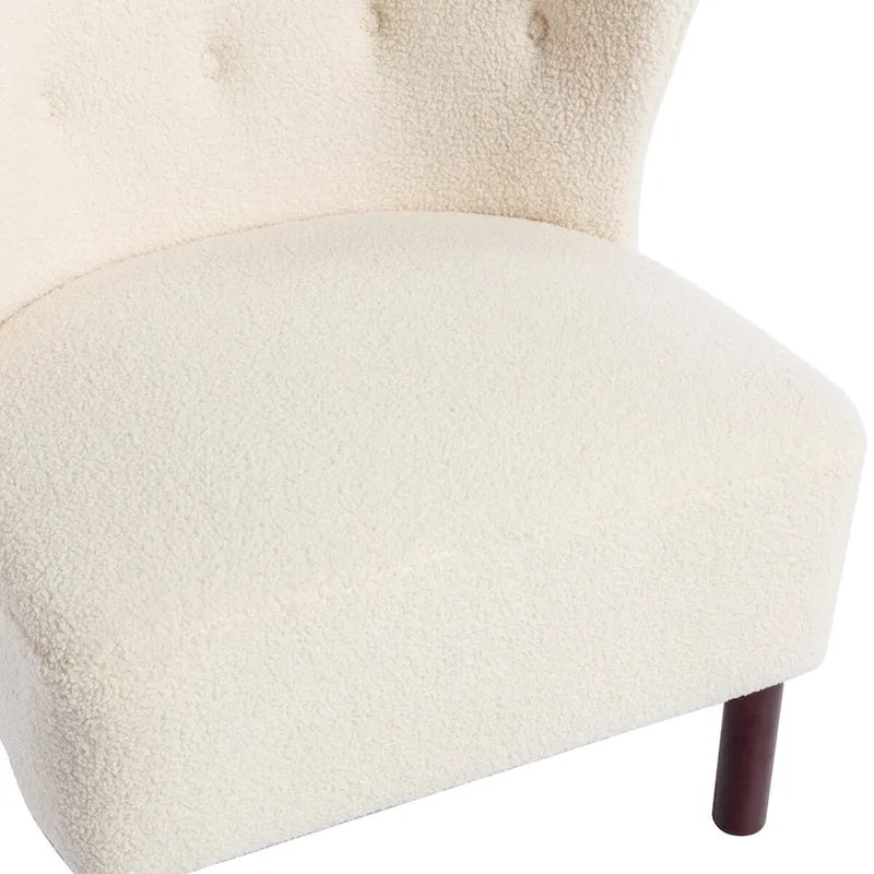 Poltrona senza braccioli in tessuto Sherpa con gambe in legno