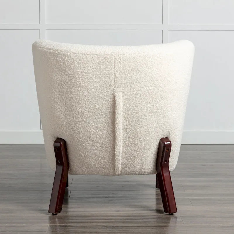 Poltrona senza braccioli in tessuto Sherpa con gambe in legno