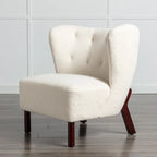 Poltrona senza braccioli in tessuto Sherpa con gambe in legno