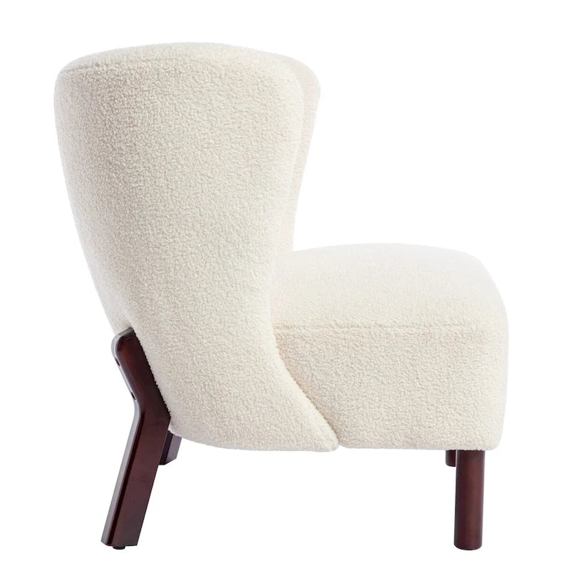 Poltrona senza braccioli in tessuto Sherpa con gambe in legno