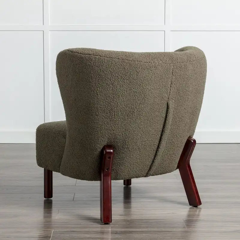 Poltrona senza braccioli in tessuto Sherpa con gambe in legno