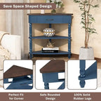 Tavolino angolare a triangolo a 3 ripiani con gambe in legno massello