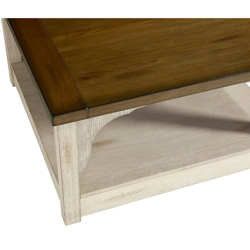 Tavolino Rotondo da Divano Stile Rustico - Finitura Rovere e Bianco Antico