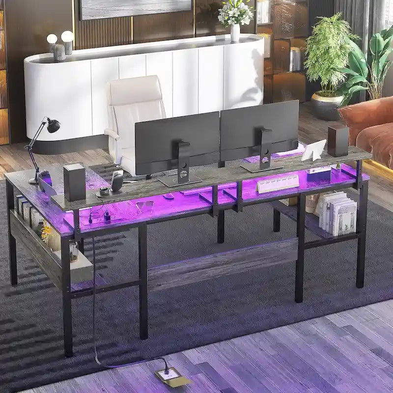 Scrivania per computer a forma di U con luci LED e porte USB
