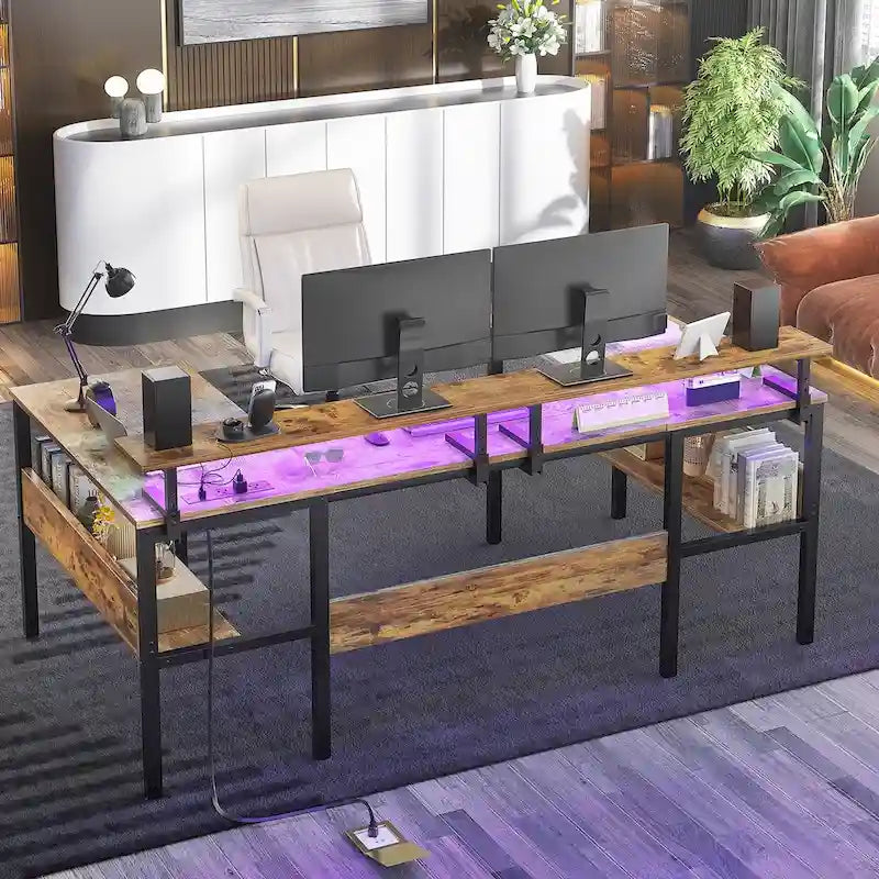 Scrivania per computer a forma di U con luci LED e porte USB