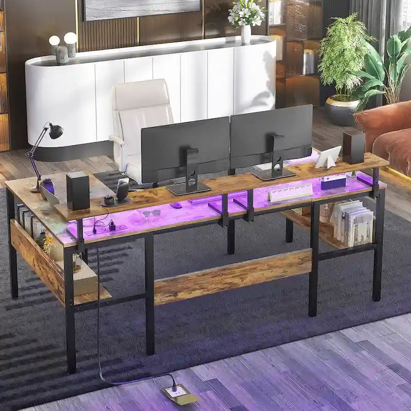 Scrivania per computer a forma di U con luci LED e porte USB