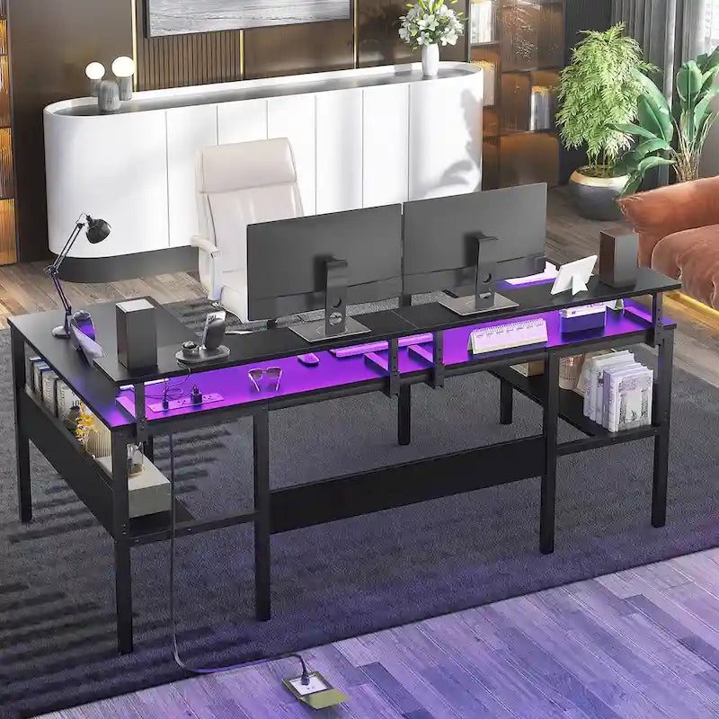Scrivania per computer a forma di U con luci LED e porte USB