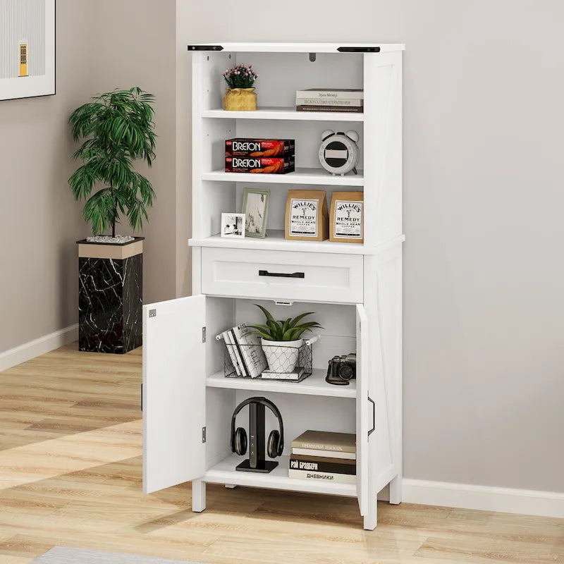 Mobile contenitore alto per bagno con ripiani e cassetto