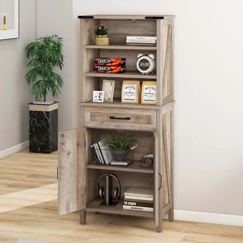 Mobile contenitore alto per bagno con ripiani e cassetto